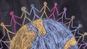 Kids holding hands around the world