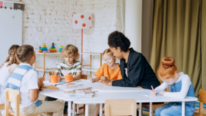 Teacher working with a small group of students