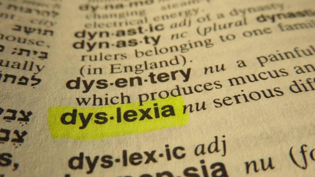 Dictionary entry showing the definition of dyslexia