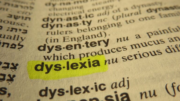 Dictionary entry showing the definition of dyslexia