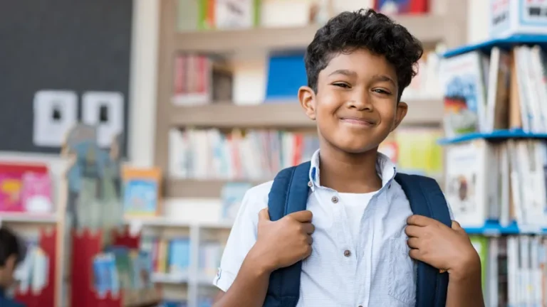 A student smiling with a backpack.