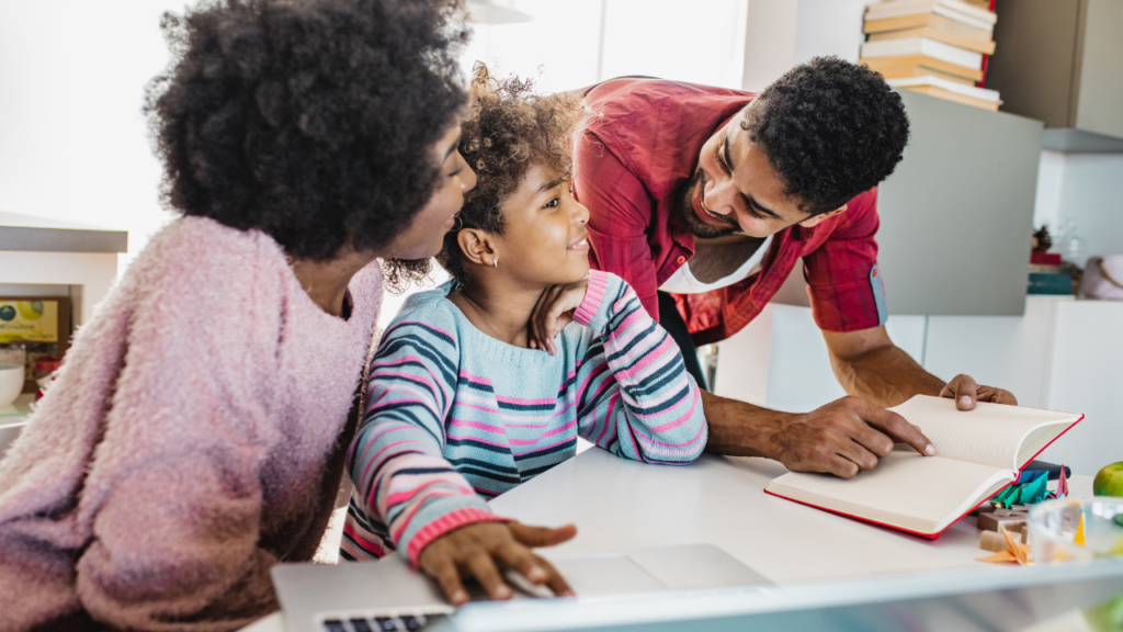 Parents learning with kid at home